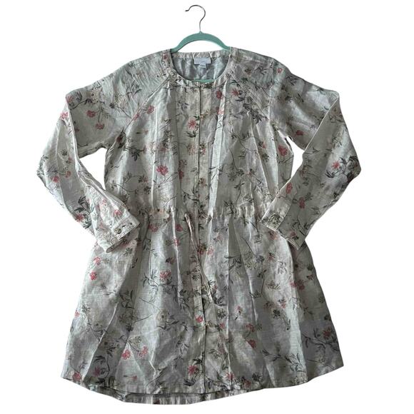 J. Jill Women's Sheer Gauzy Tunic Blouse Cream Floral Print Linen Blend Size S - Picture 3 of 9